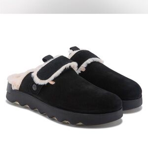 Sorel Black Suede Mules with Cream Lining